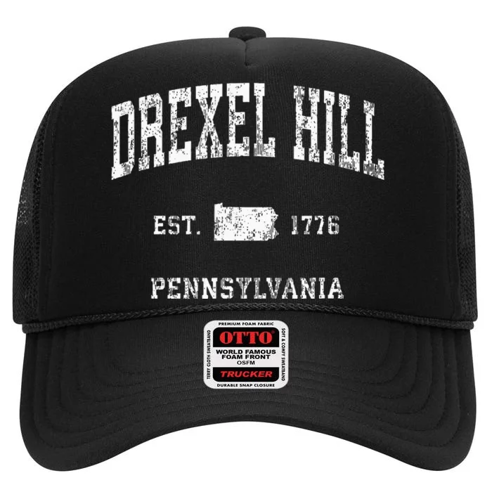 Drexel Hill Pennsylvania PA Vintage Athletic Sports High Crown Mesh Trucker Hat