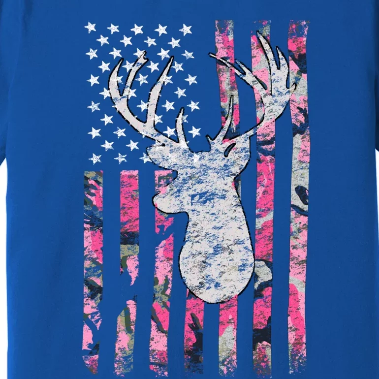 Deer Hunting Pink Camouflage Flag Distressed Cute Gift Premium T-Shirt