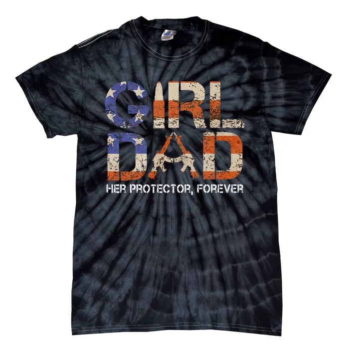 Dad Her Protector Forever Funny Father of Fun Dad Tie-Dye T-Shirt