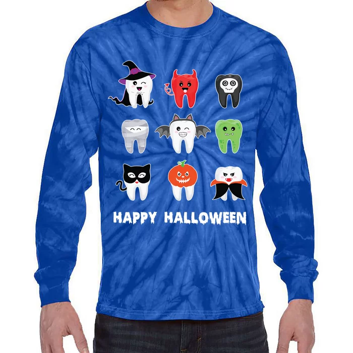 Dental Halloween Pumpkin Ghost Witch Tooth Doctor Cute Gift Tie-Dye Long Sleeve Shirt