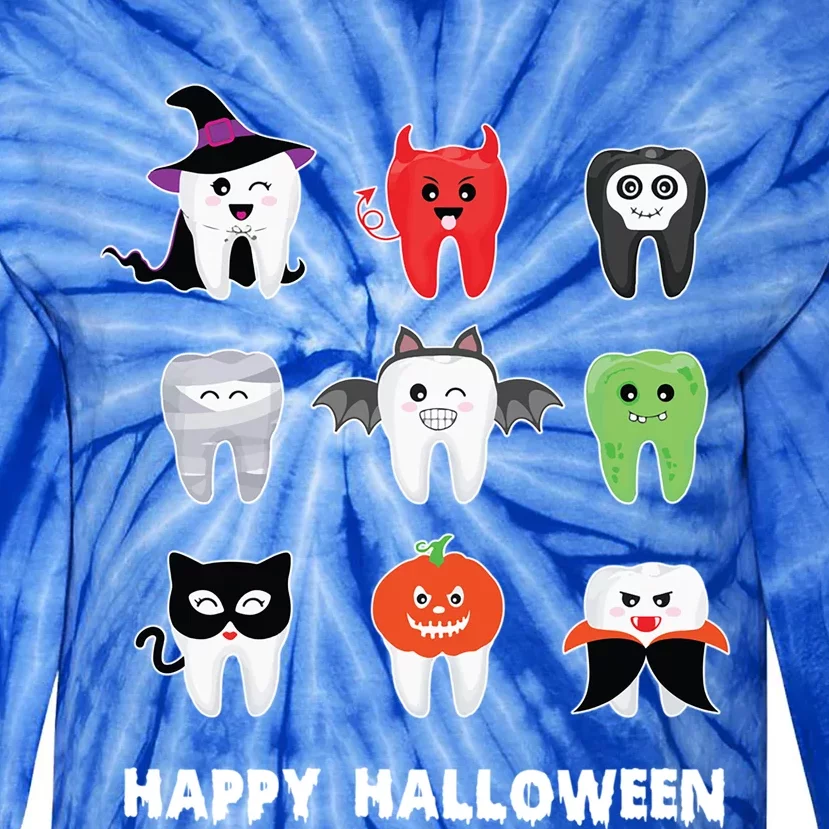 Dental Halloween Pumpkin Ghost Witch Tooth Doctor Cute Gift Tie-Dye Long Sleeve Shirt