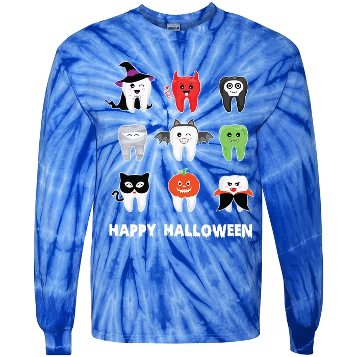 Dental Halloween Pumpkin Ghost Witch Tooth Doctor Cute Gift Tie-Dye Long Sleeve Shirt