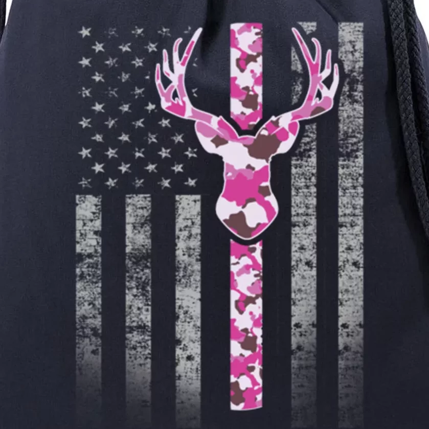 Deer Hunting Pink Camouflage Flag With Camo Deer Antlers Gift Drawstring Bag