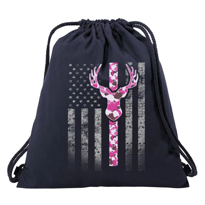 Deer Hunting Pink Camouflage Flag With Camo Deer Antlers Gift Drawstring Bag