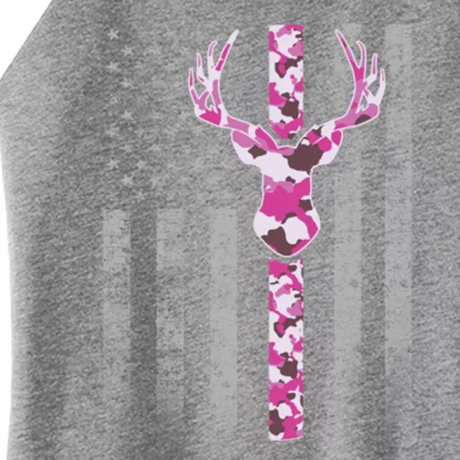 Deer Hunting Pink Camouflage Flag With Camo Deer Antlers Gift Women’s Perfect Tri Rocker Tank