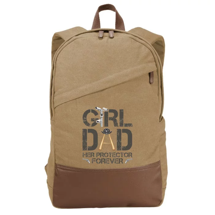 Dad Her Protector Forever Funny Father Cotton Canvas Backpack