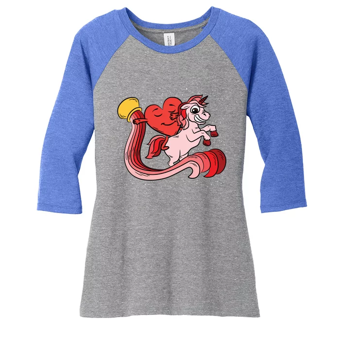 Dabbing Heart Riding Unicorn Valentines Day Magical Raindbow Gift Women's Tri-Blend 3/4-Sleeve Raglan Shirt