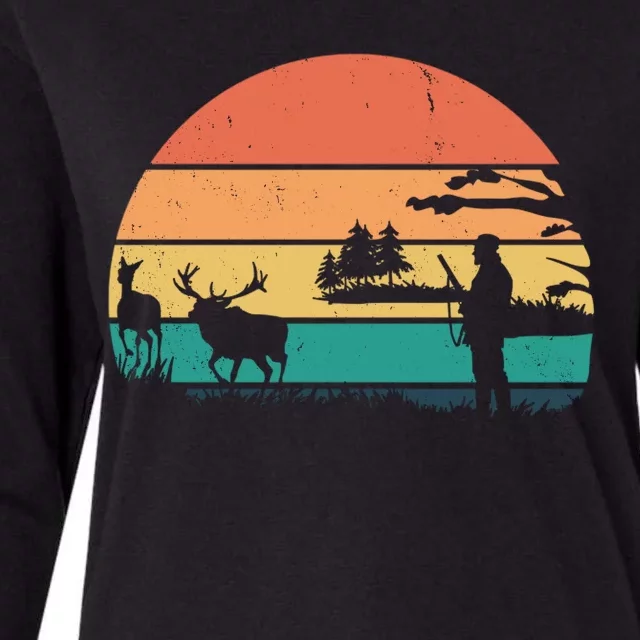 Deer Hunting Retro Sunset Nature Womens Cotton Relaxed Long Sleeve T-Shirt