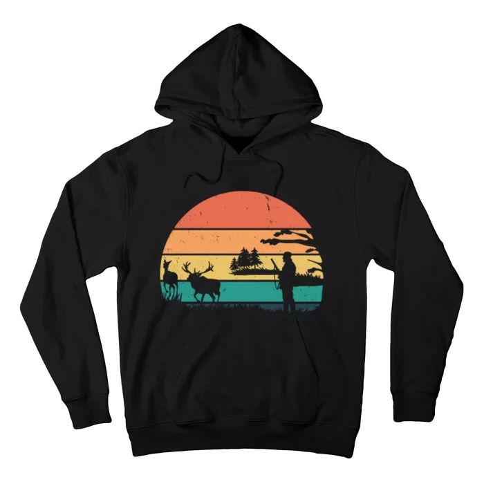 Deer Hunting Retro Sunset Nature Hoodie