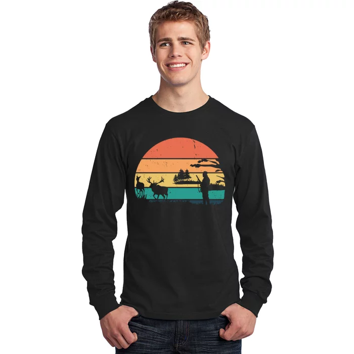 Deer Hunting Retro Sunset Nature Long Sleeve Shirt