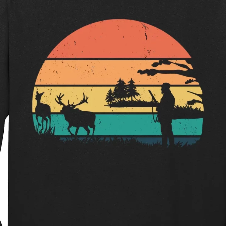 Deer Hunting Retro Sunset Nature Long Sleeve Shirt