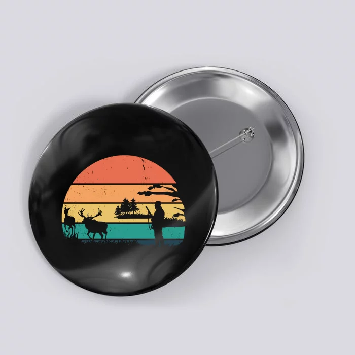 Deer Hunting Retro Sunset Nature Button