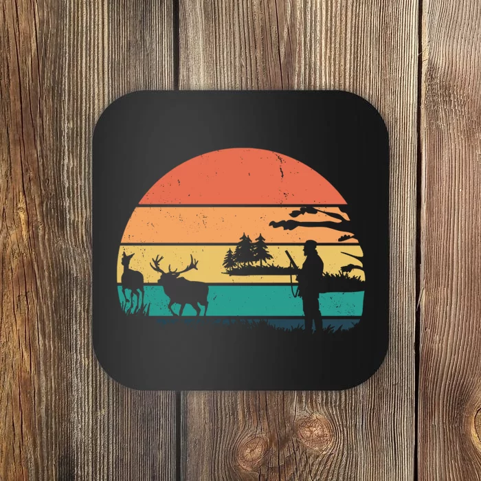 Deer Hunting Retro Sunset Nature Coaster