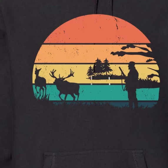 Deer Hunting Retro Sunset Nature Premium Hoodie