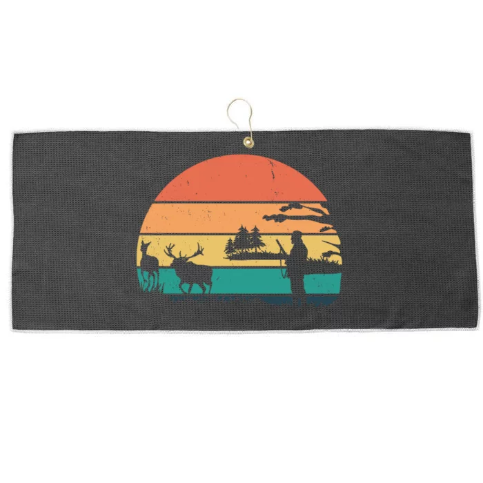 Deer Hunting Retro Sunset Nature Large Microfiber Waffle Golf Towel