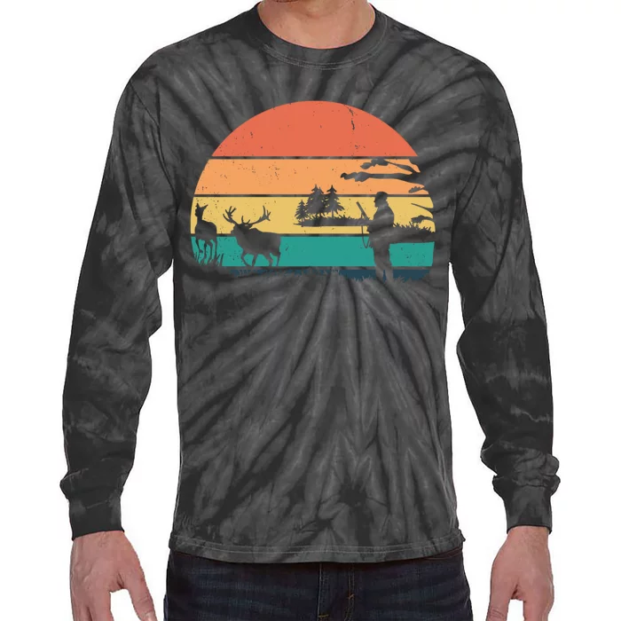 Deer Hunting Retro Sunset Nature Tie-Dye Long Sleeve Shirt