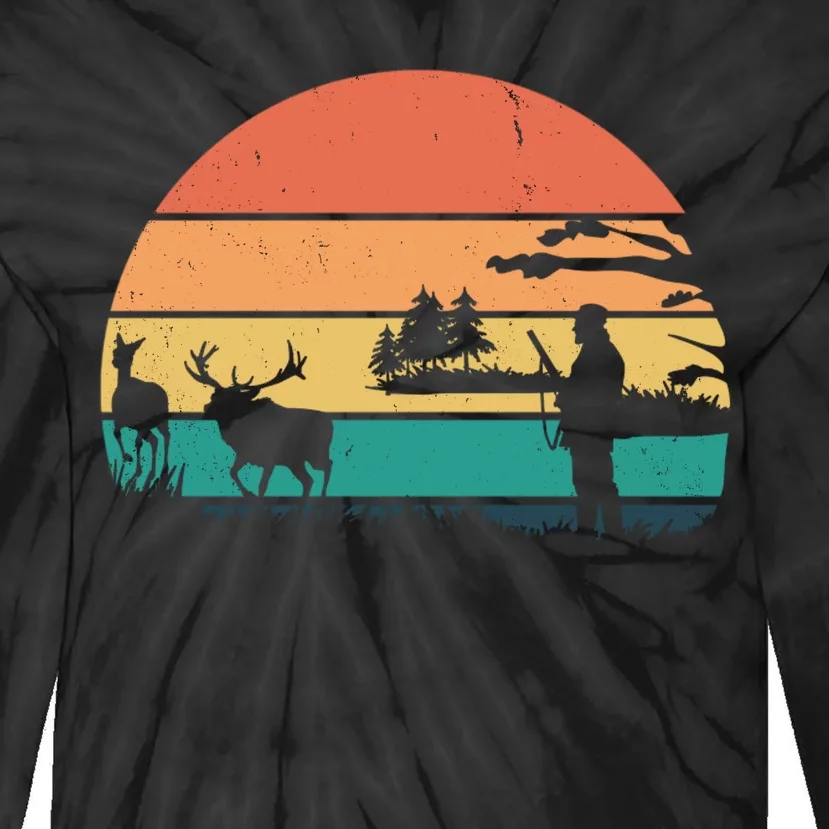 Deer Hunting Retro Sunset Nature Tie-Dye Long Sleeve Shirt