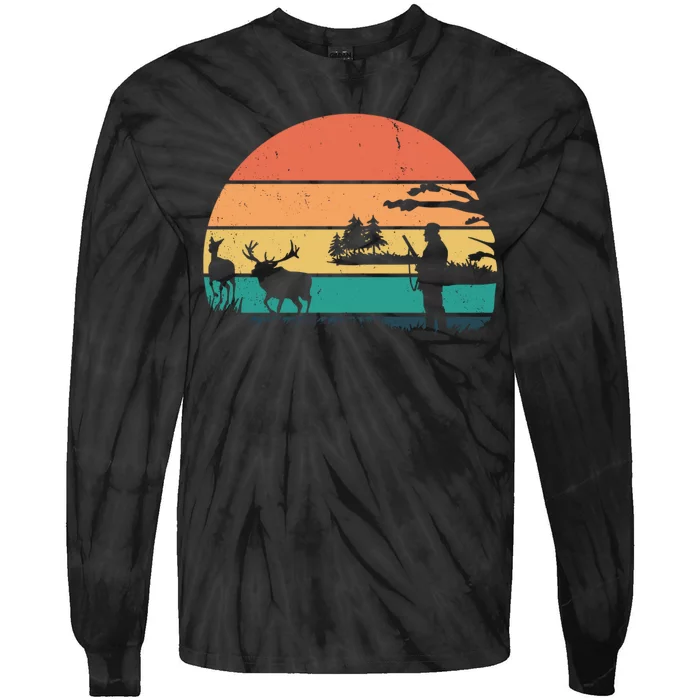 Deer Hunting Retro Sunset Nature Tie-Dye Long Sleeve Shirt