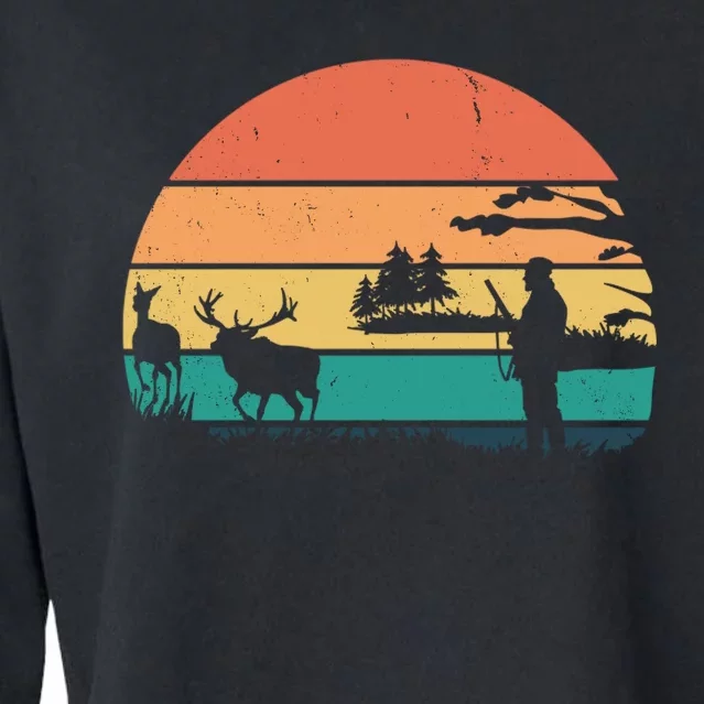 Deer Hunting Retro Sunset Nature Cropped Pullover Crew