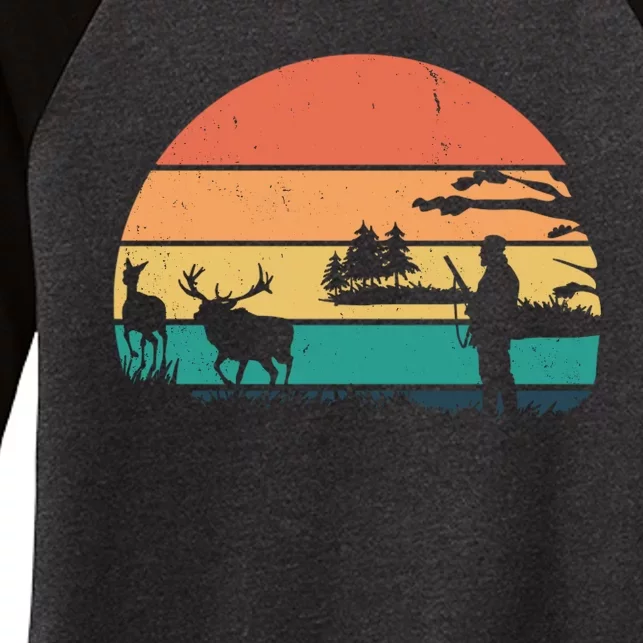 Deer Hunting Retro Sunset Nature Women's Tri-Blend 3/4-Sleeve Raglan Shirt