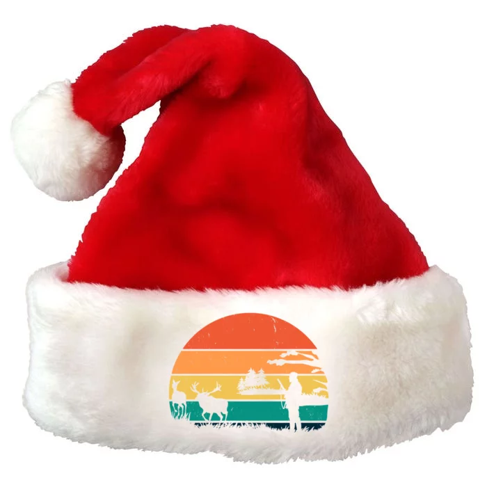 Deer Hunting Retro Sunset Nature Premium Christmas Santa Hat