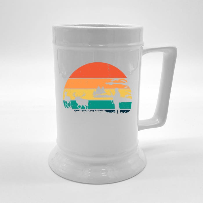 Deer Hunting Retro Sunset Nature Front & Back Beer Stein