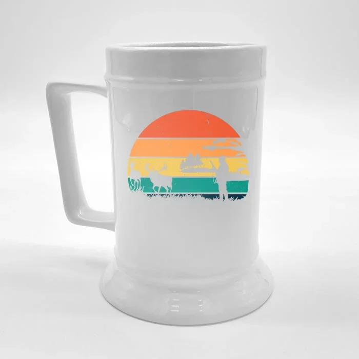 Deer Hunting Retro Sunset Nature Front & Back Beer Stein