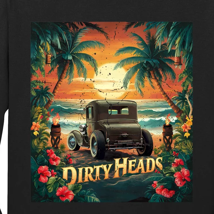 Dirty Heads Retro Beach Humor Palms Beach Car Summer Vibes Tall Long Sleeve T-Shirt