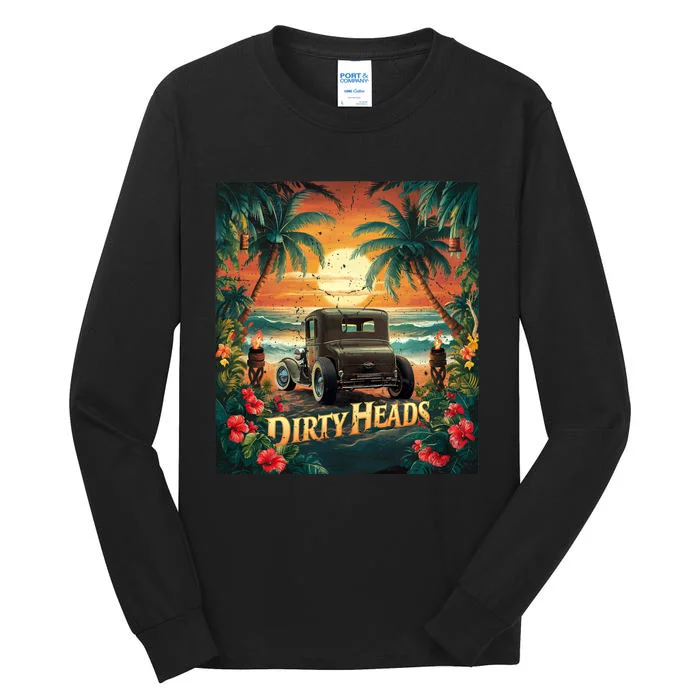 Dirty Heads Retro Beach Humor Palms Beach Car Summer Vibes Tall Long Sleeve T-Shirt