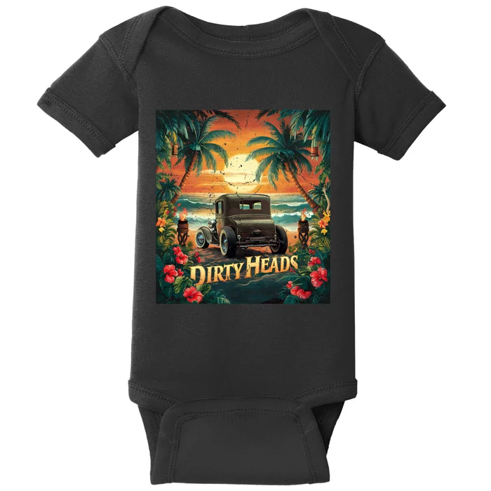 Dirty Heads Retro Beach Humor Palms Beach Car Summer Vibes Baby Bodysuit