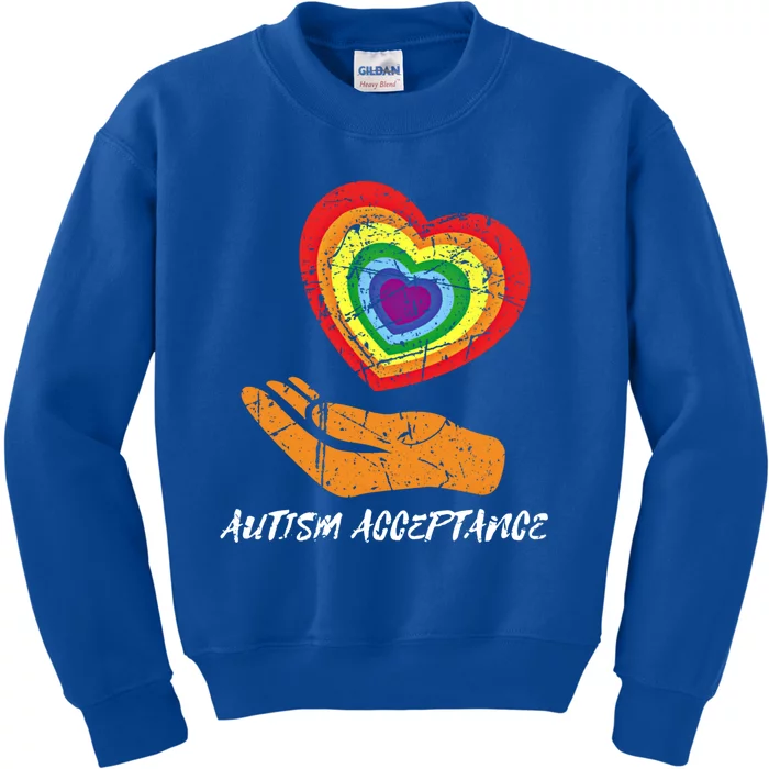 Distressed Heart Rainbow Design Acceptance Utism Gift Kids Sweatshirt