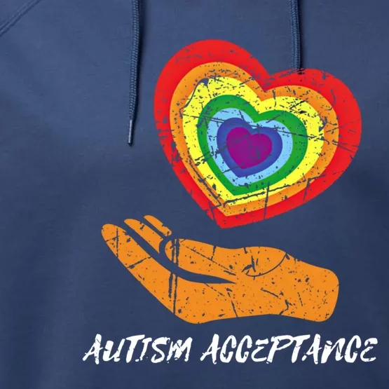 Distressed Heart Rainbow Design Acceptance Utism Gift Performance Fleece Hoodie