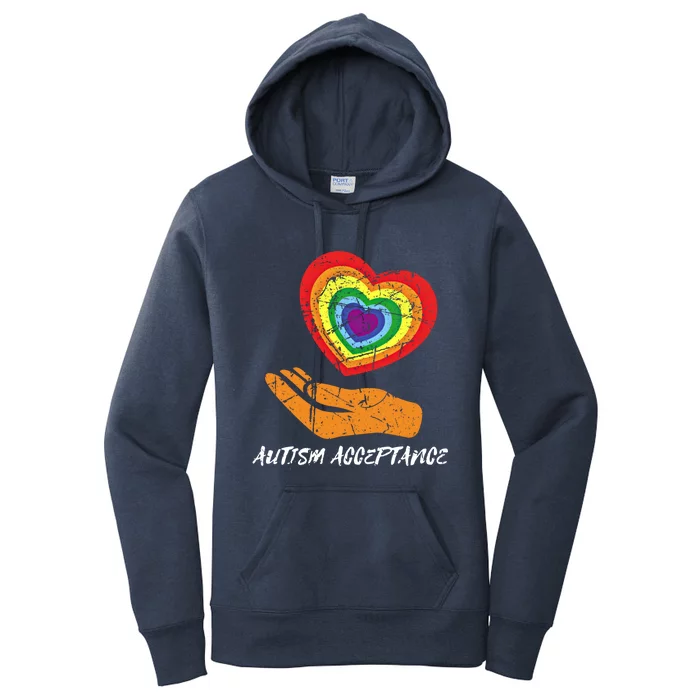 Distressed Heart Rainbow Design Acceptance Utism Gift Women's Pullover Hoodie