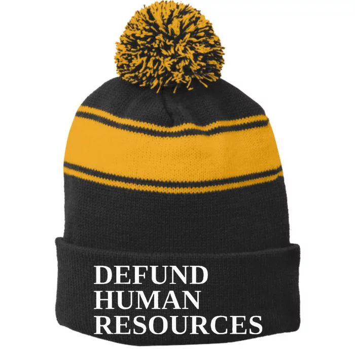 Defund Human Resources Stripe Pom Pom Beanie