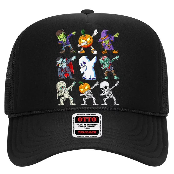 Dabbing Halloween Skeleton Zombie Pumpkin Girls Kids High Crown Mesh Trucker Hat