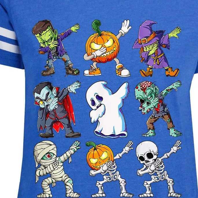 Dabbing Halloween Skeleton Zombie Pumpkin Girls Kids Enza Ladies Jersey Football T-Shirt