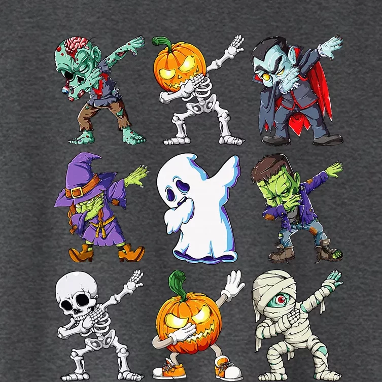 Dabbing Halloween Skeleton Zombie Scary Pumpkin Mummy Women's Crop Top Tee