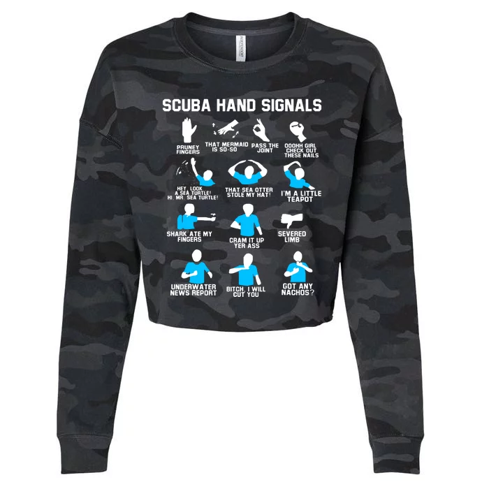 Diver Hand Sign Funny Scuba Hand Signals Cropped Pullover Crew