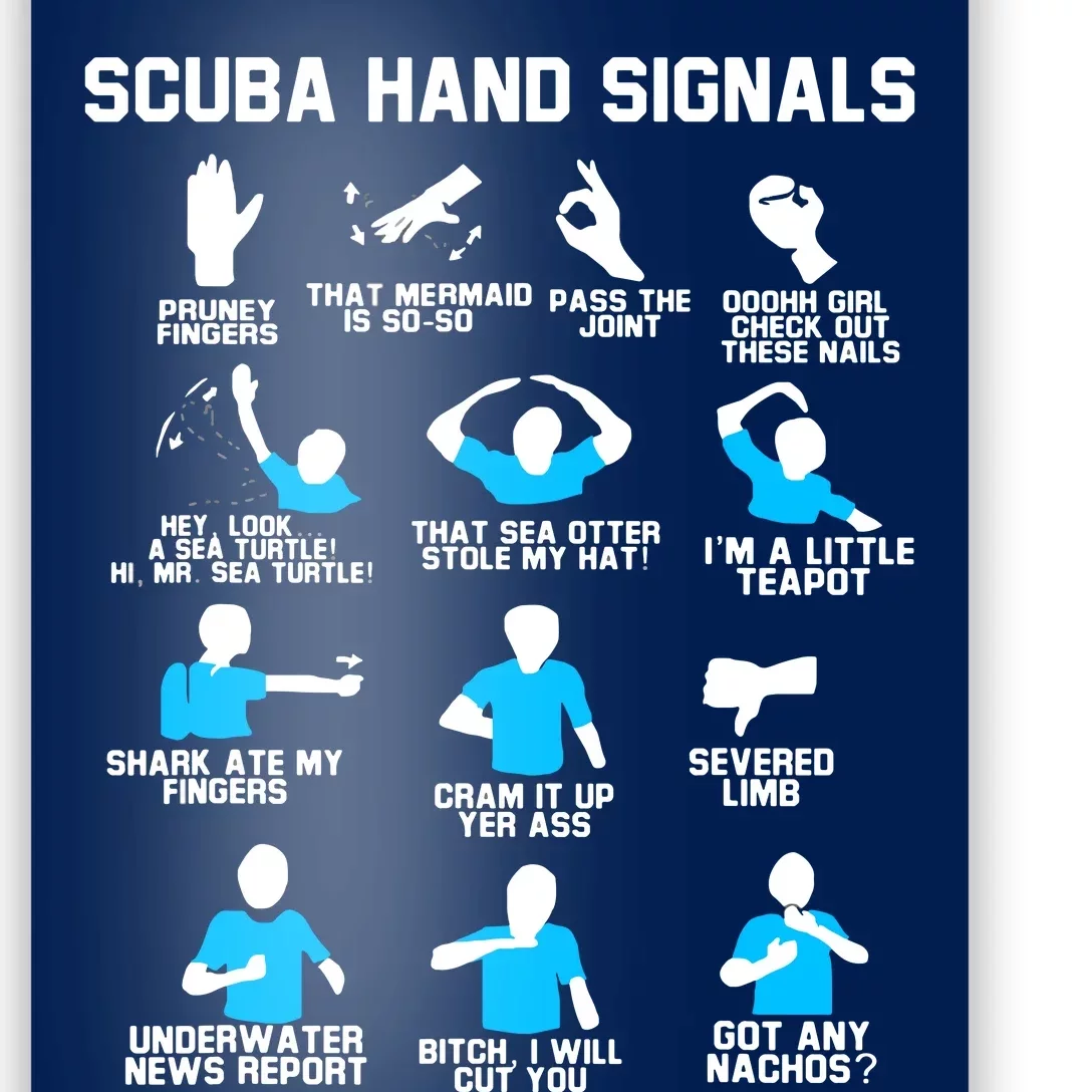 Diver Hand Sign Funny Scuba Hand Signals Poster