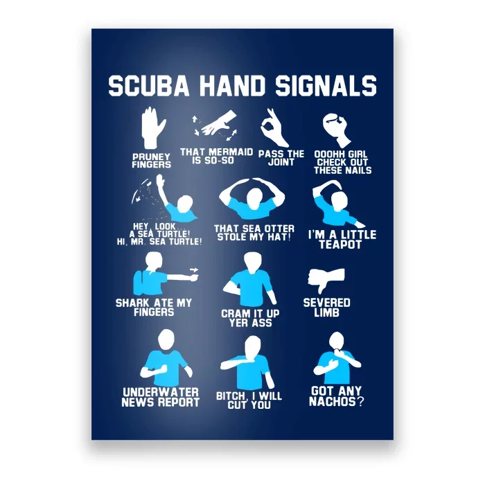 Diver Hand Sign Funny Scuba Hand Signals Poster