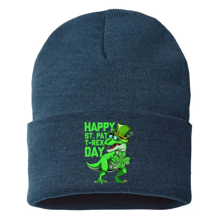 Dinosaur Happy St Pat Trex Day Dino St Patricks Day Funny Sustainable Knit Beanie