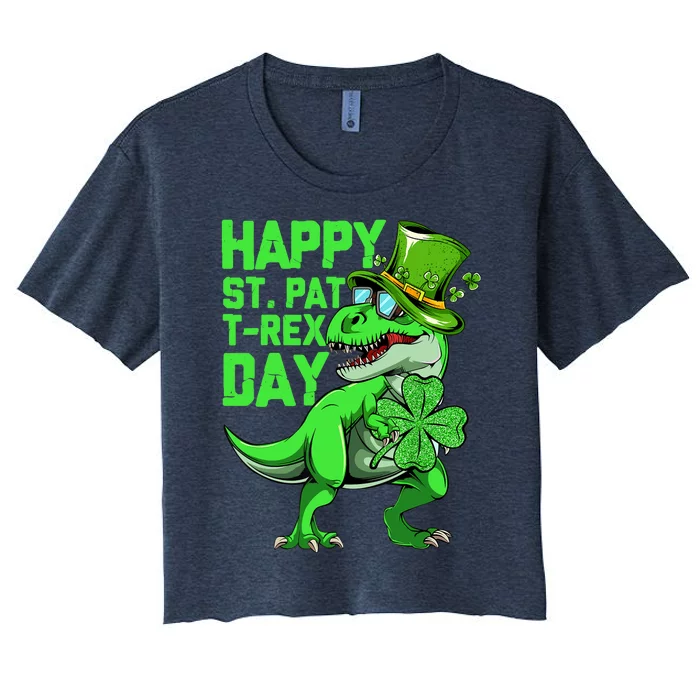 Dinosaur Happy St Pat Trex Day Dino St Patricks Day Funny Women's Crop Top Tee