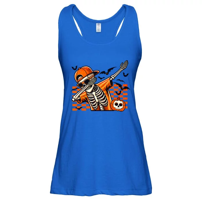 Dabbing Halloween Skeleton Funny Pumpkin Matching Bruh Gift Ladies Essential Flowy Tank