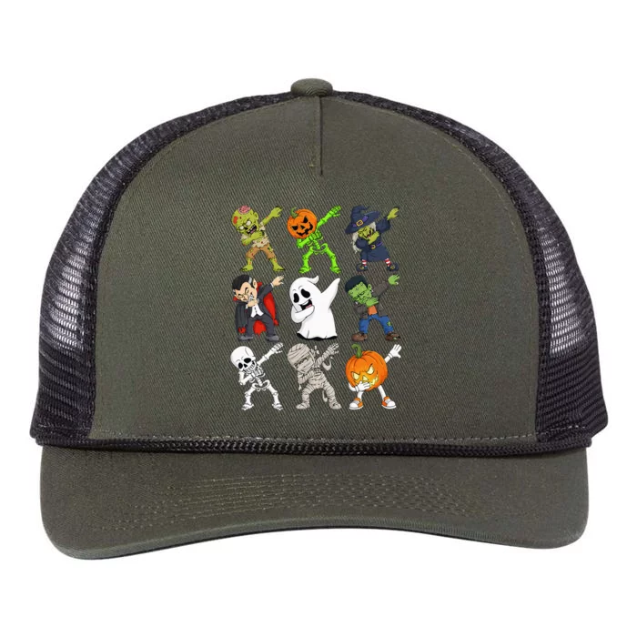 Dabbing Halloween Skeleton Zombie Scary Pumpkin Vampire Retro Rope Trucker Hat Cap