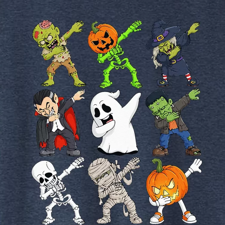 Dabbing Halloween Skeleton Zombie Scary Pumpkin Vampire Women's Crop Top Tee