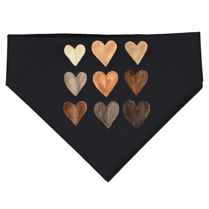 Diversity Heart Skin Tones Black Pride Melanin Kindness Gift USA-Made Doggie Bandana