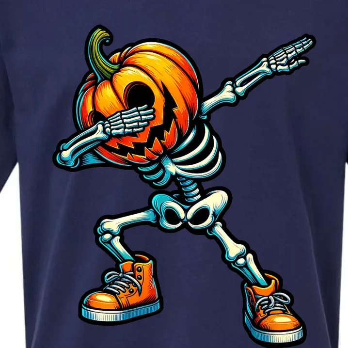 Dabbing Halloween Skeleton Boy Trick Treat Funny Pumpkin Sueded Cloud Jersey T-Shirt