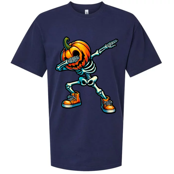 Dabbing Halloween Skeleton Boy Trick Treat Funny Pumpkin Sueded Cloud Jersey T-Shirt