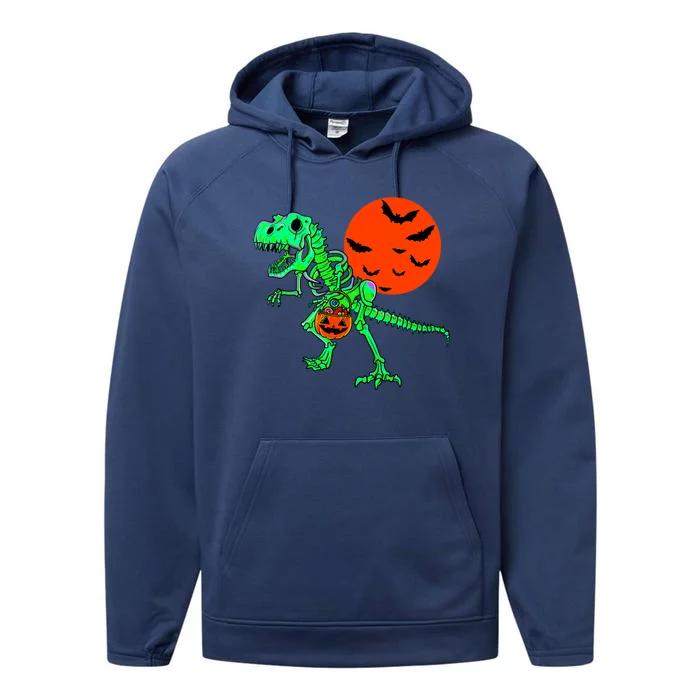 Dinosaur Halloween Scary Trex Skeleton Pumpkin Great Gift Performance Fleece Hoodie