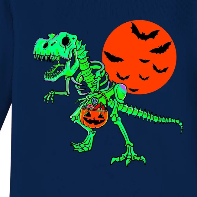 Dinosaur Halloween Scary Trex Skeleton Pumpkin Great Gift Baby Long Sleeve Bodysuit